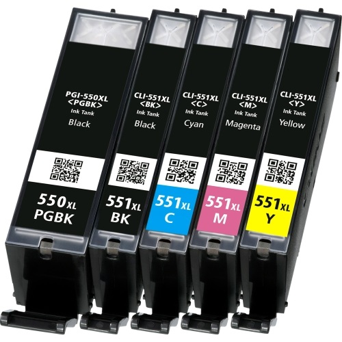 Pack 5 Cartouches compatible Canon PGI550 noire -CLI551 couleur XL